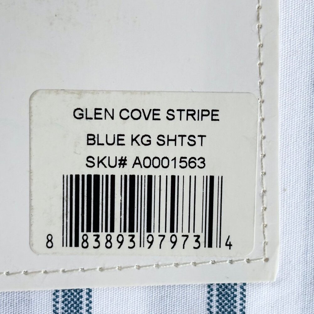 Tommy Hilfiger King Size BLUE STRIPE Cotton Percale Sheet Set GLEN COVE STRIPE - Picture 4 of 5